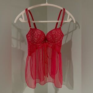 Victoria's Secret Red Padded Babydoll Lingerie Piece Size 34B
